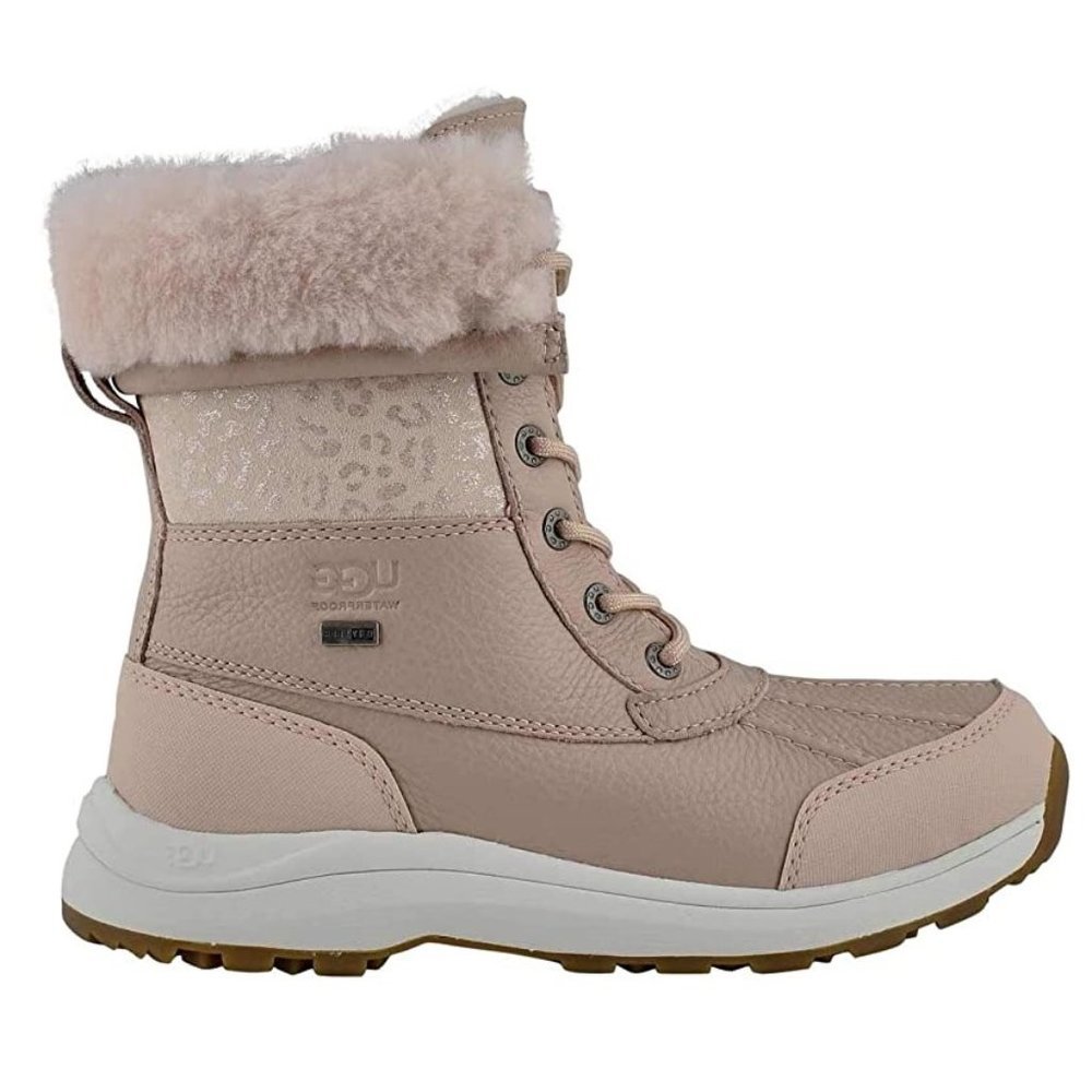 UGG Pink Shearling-Trim Lace-Up Waterproof Winter Boot